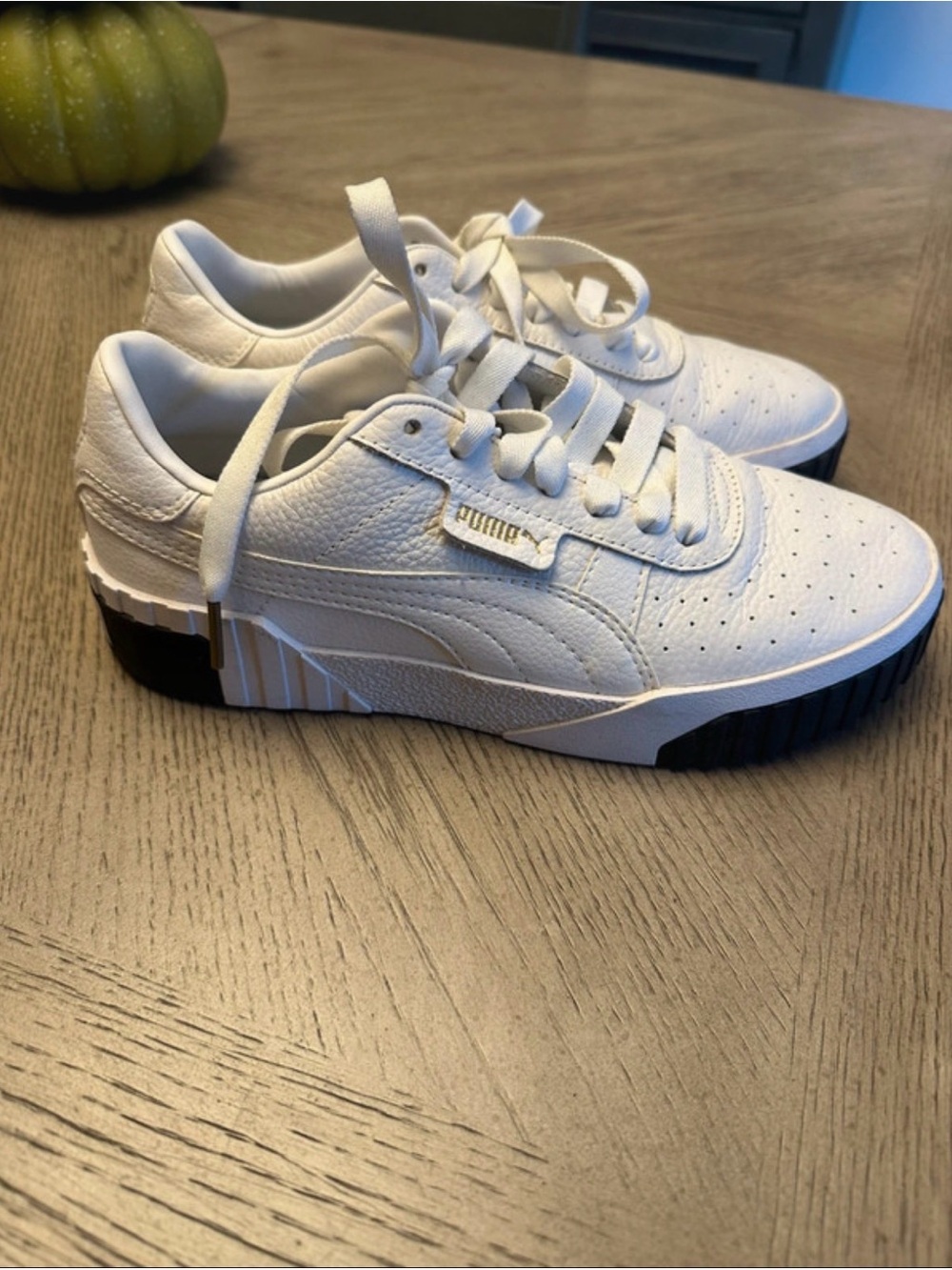 Puma White Leather Sneakers with Black Outsole